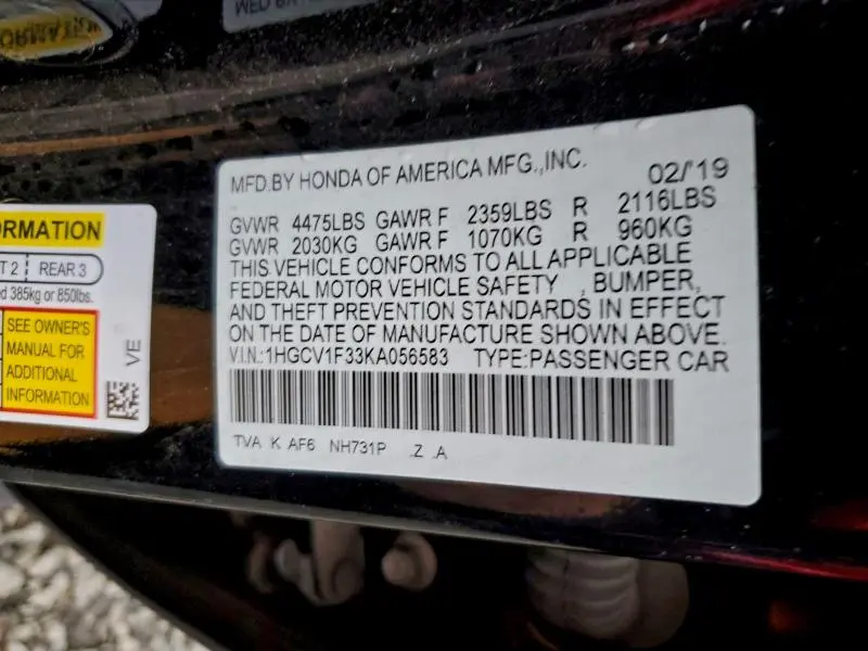 2019 HONDA ACCORD SPORT  