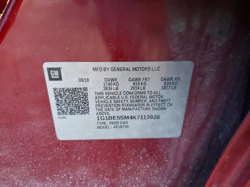 2019 CHEVROLET CRUZE LT  