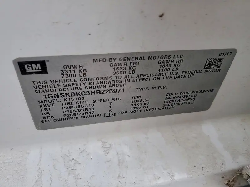 2017 CHEVROLET TAHOE K1500 LT  