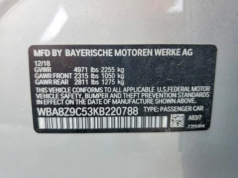 2019 BMW 330XI GT  