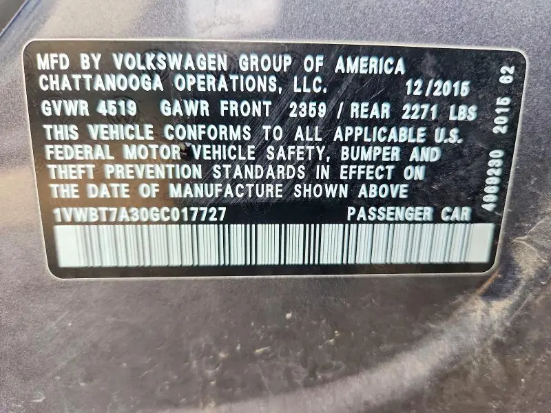 2016 VOLKSWAGEN PASSAT SE  