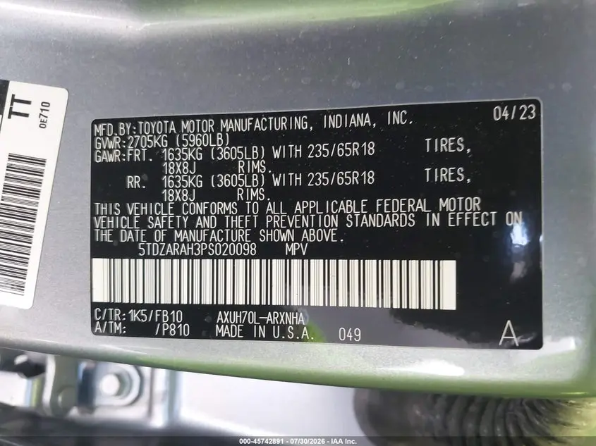 2023 TOYOTA HIGHLANDER HYBRID LE