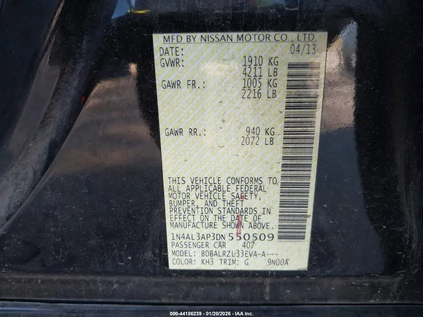 2013 NISSAN ALTIMA 2.5 S