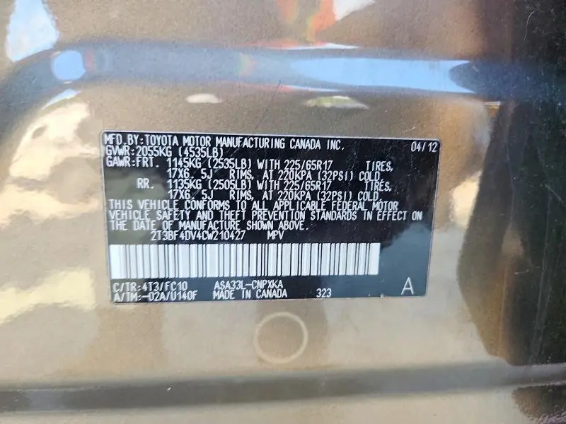 2012 TOYOTA RAV4 BASE  