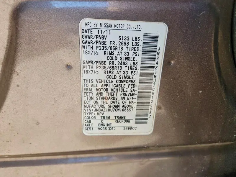 2012 NISSAN MURANO S  