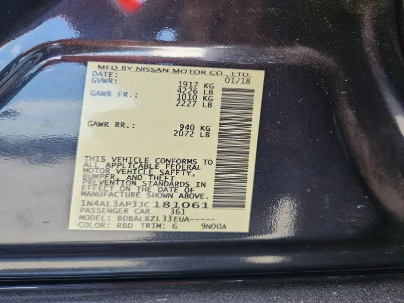 2018 NISSAN ALTIMA 2.5 SL  