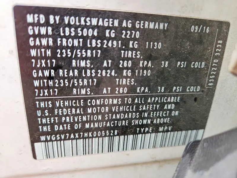 2017 VOLKSWAGEN TIGUAN WOLFSBURG  