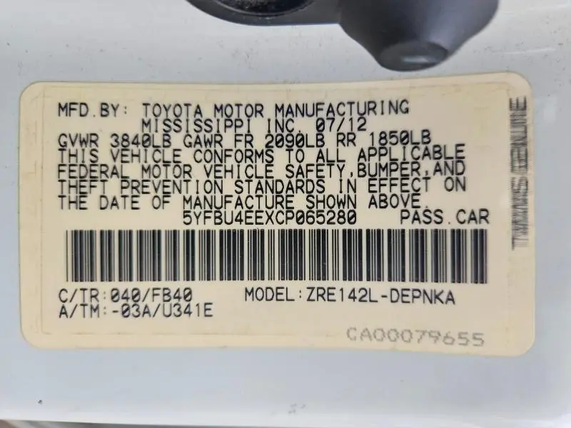 2012 TOYOTA COROLLA LE  