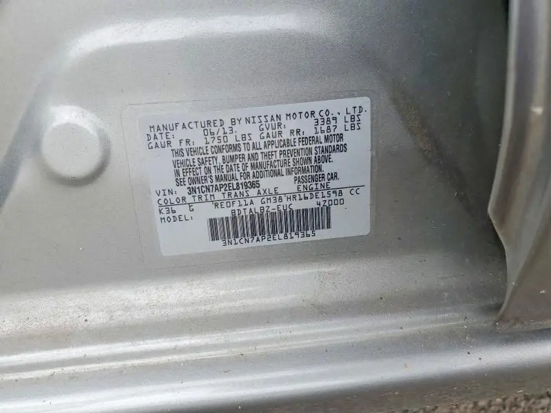2014 NISSAN VERSA 1.6 S  