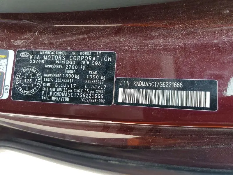 2016 KIA SEDONA L  