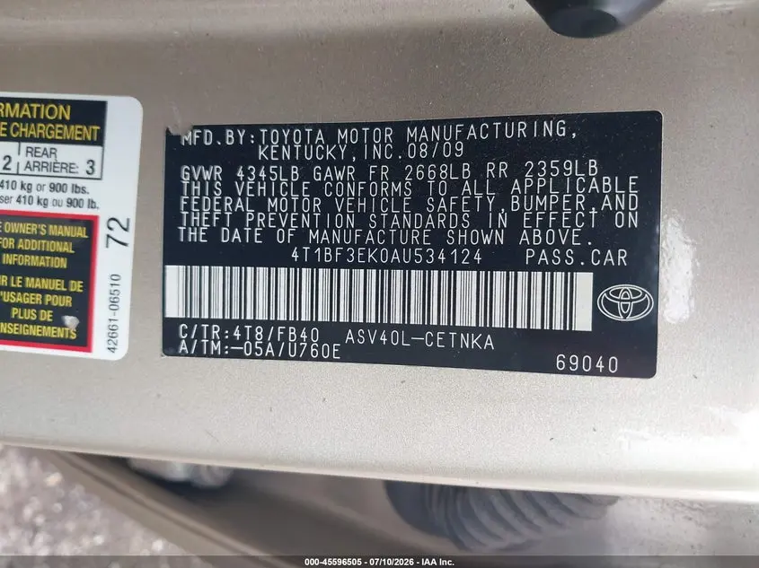 2010 TOYOTA CAMRY  