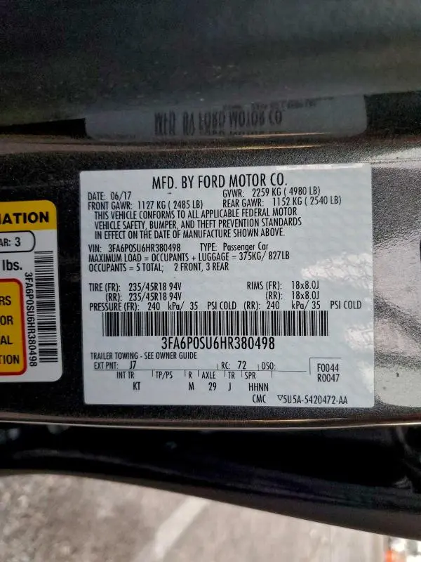 2017 FORD FUSION TITANIUM PHEV  