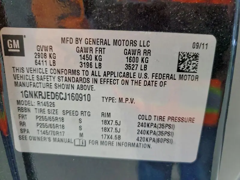 2012 CHEVROLET TRAVERSE LT  