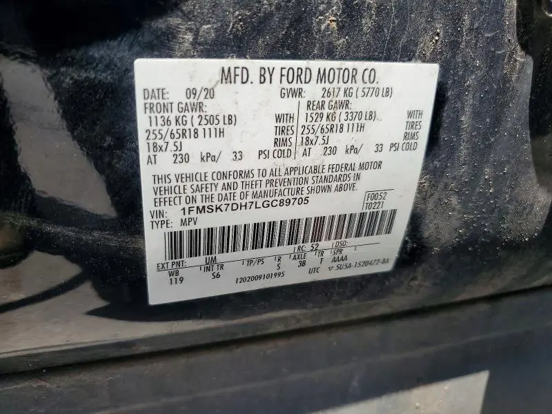 2020 FORD EXPLORER XLT  