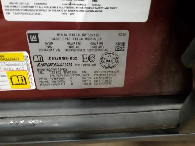 2016 CHEVROLET TRAVERSE LT  