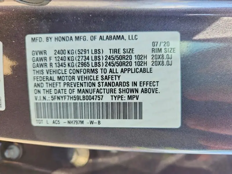 2020 HONDA PASSPORT EXL  