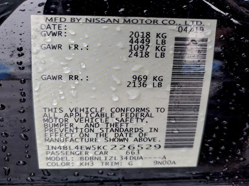 2019 NISSAN ALTIMA SL  