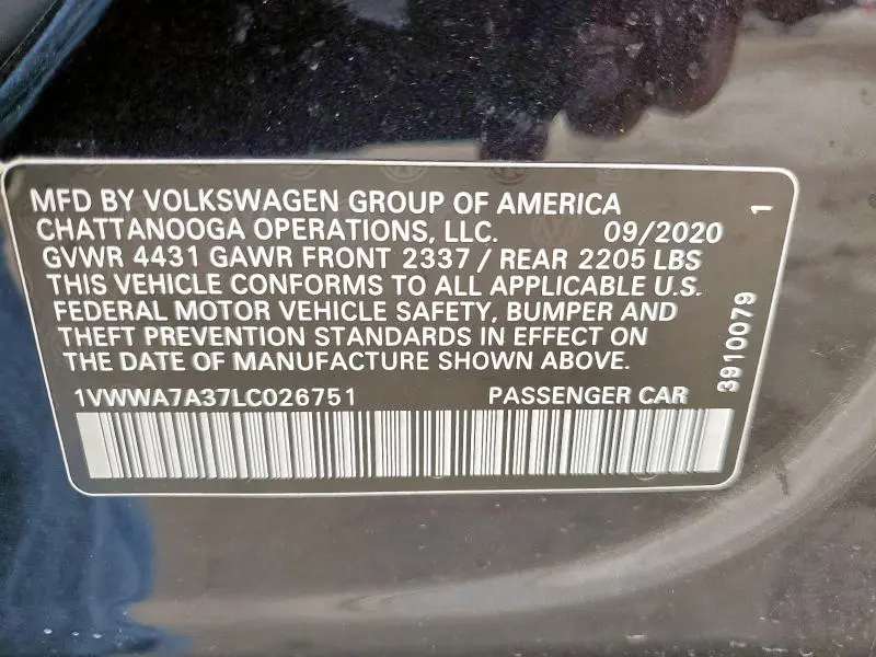 2020 VOLKSWAGEN PASSAT SE  