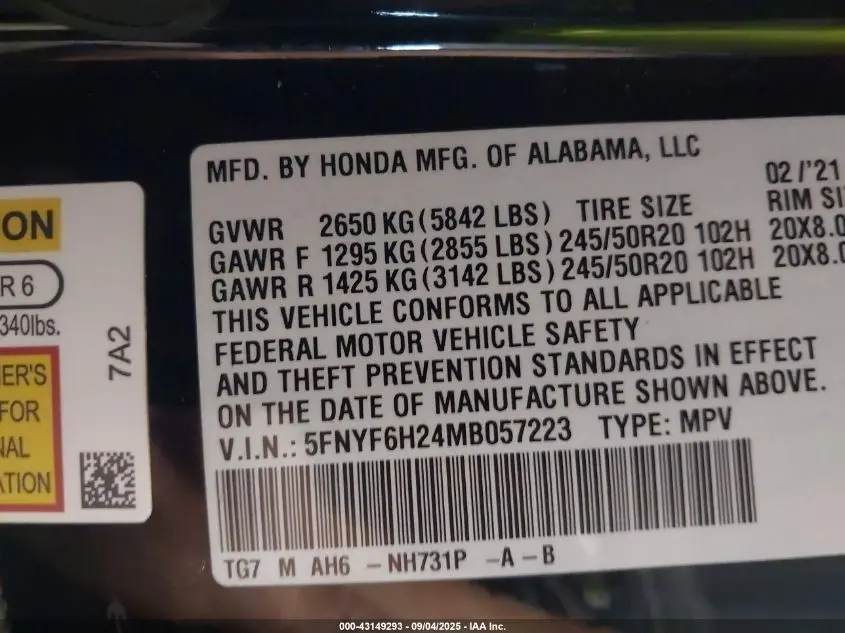 2021 HONDA PILOT AWD SPECIAL EDITION