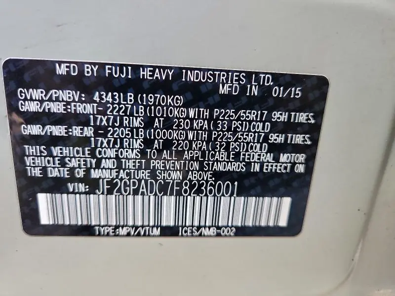 2015 SUBARU XV CROSSTREK 2.0 PREMIUM  