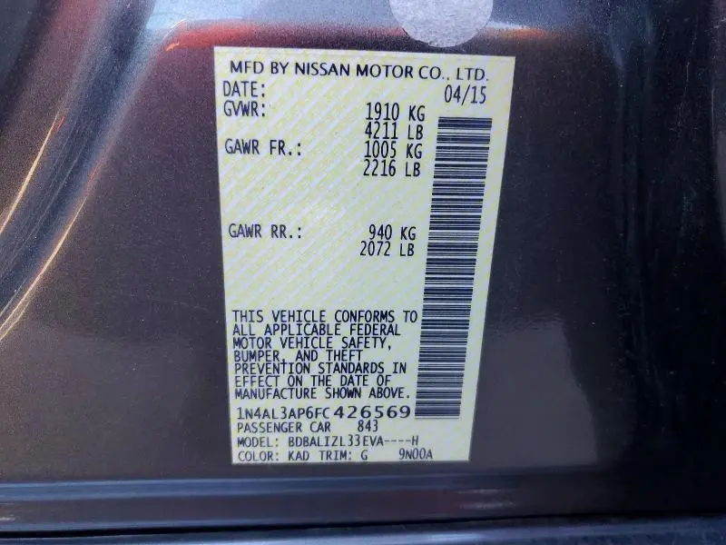 2015 NISSAN ALTIMA 2.5 SV  