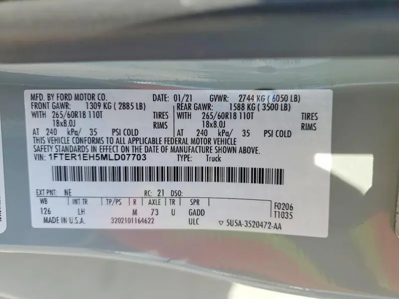 2021 FORD RANGER XL  