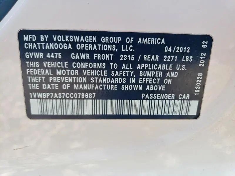 2012 VOLKSWAGEN PASSAT SE  