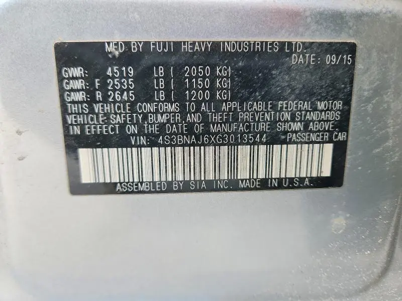 2016 SUBARU LEGACY 2.5I LIMITED  