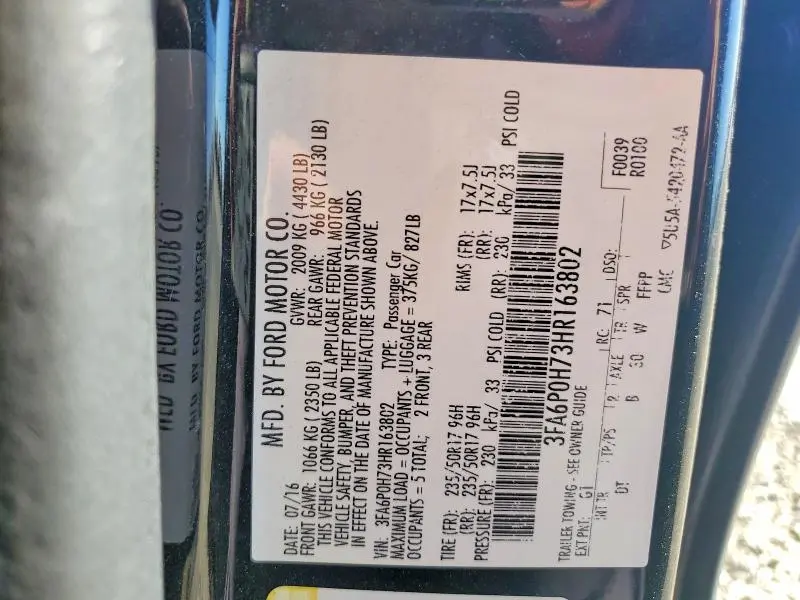 2017 FORD FUSION SE  