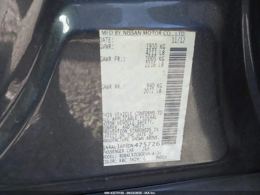 2013 NISSAN ALTIMA 2.5 S