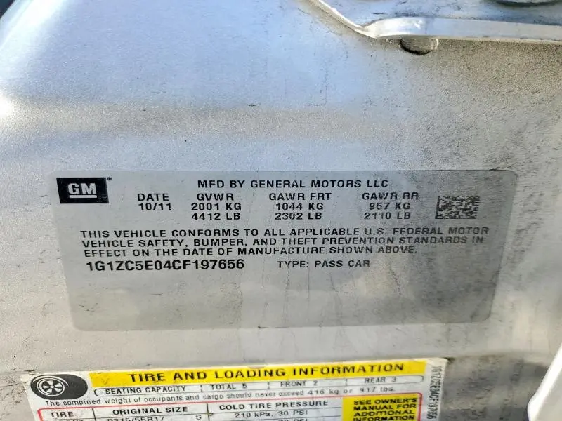 2012 CHEVROLET MALIBU 1LT  