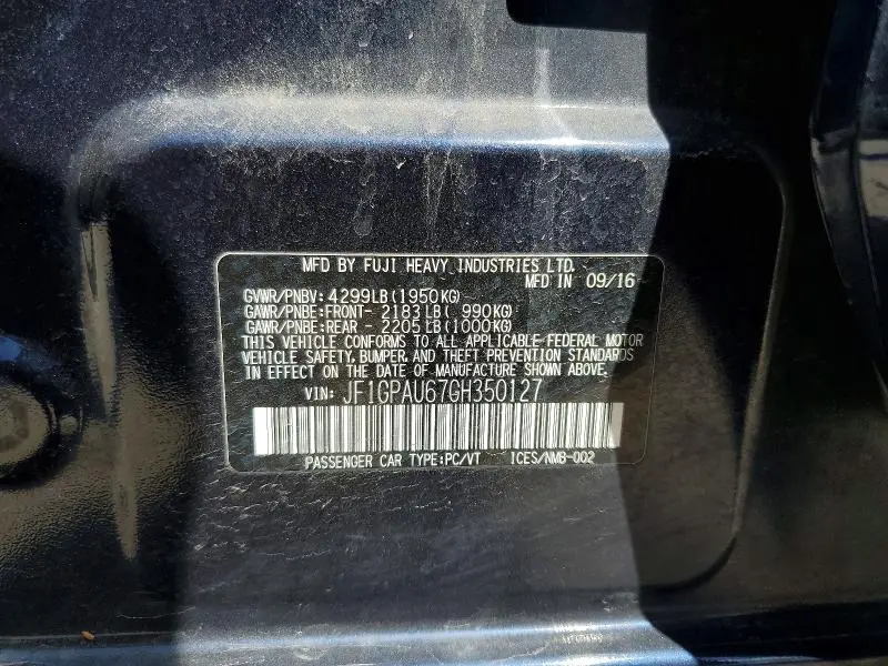 2016 SUBARU IMPREZA SPORT LIMITED  