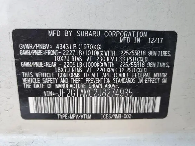 2018 SUBARU CROSSTREK LIMITED  