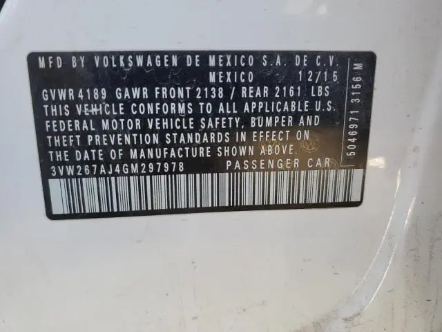 2016 VOLKSWAGEN JETTA S  