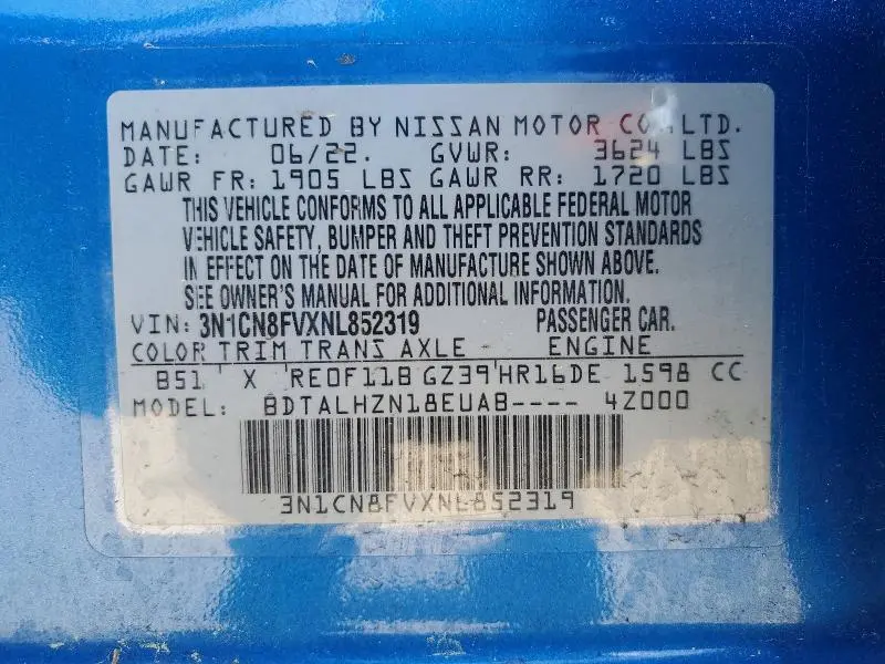 2022 NISSAN VERSA SR  