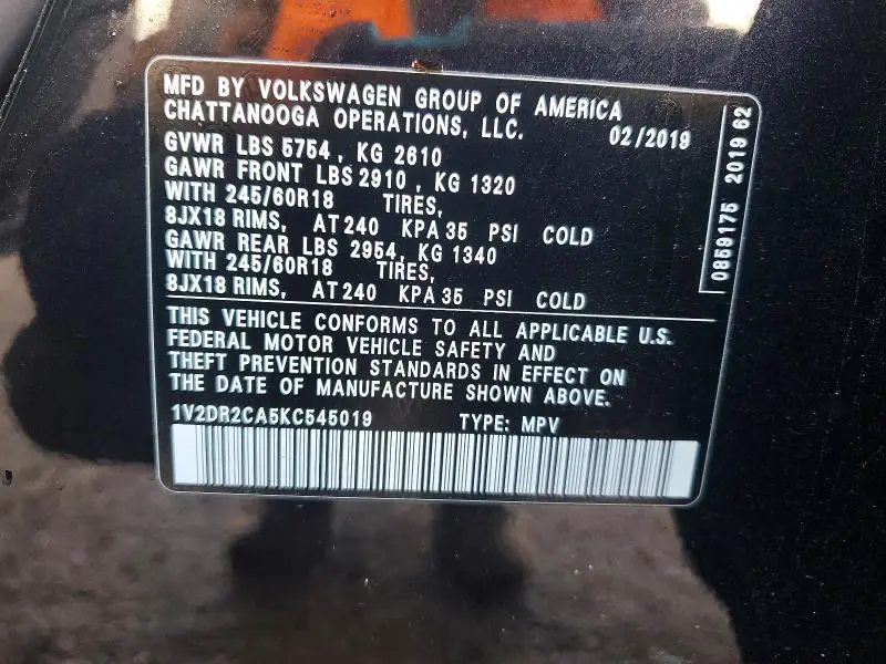 2019 VOLKSWAGEN ATLAS SE  