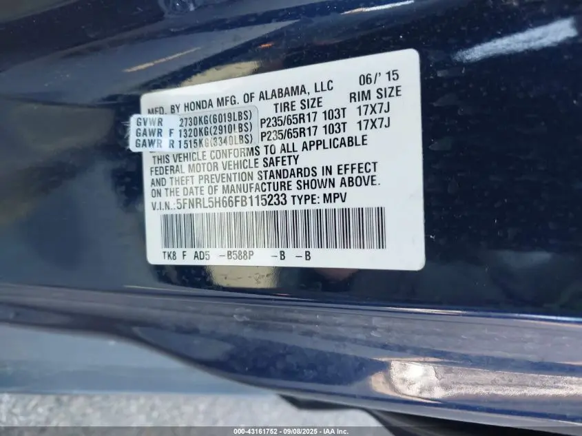 2015 HONDA ODYSSEY EX-L