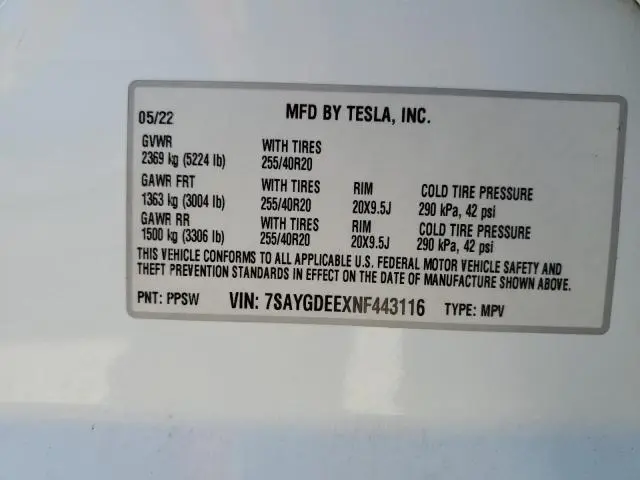 2022 TESLA MODEL Y   