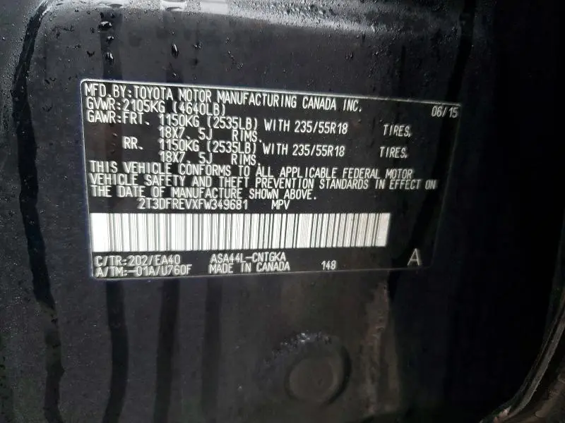 2015 TOYOTA RAV4 LIMITED  