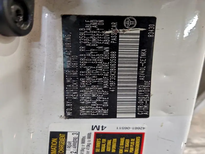 2011 TOYOTA CAMRY BASE  