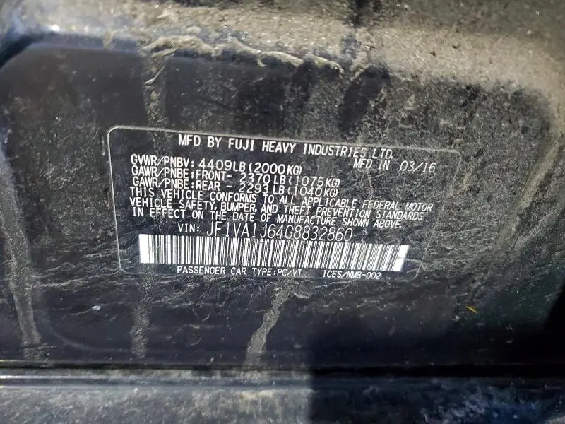 2016 SUBARU WRX LIMITED  