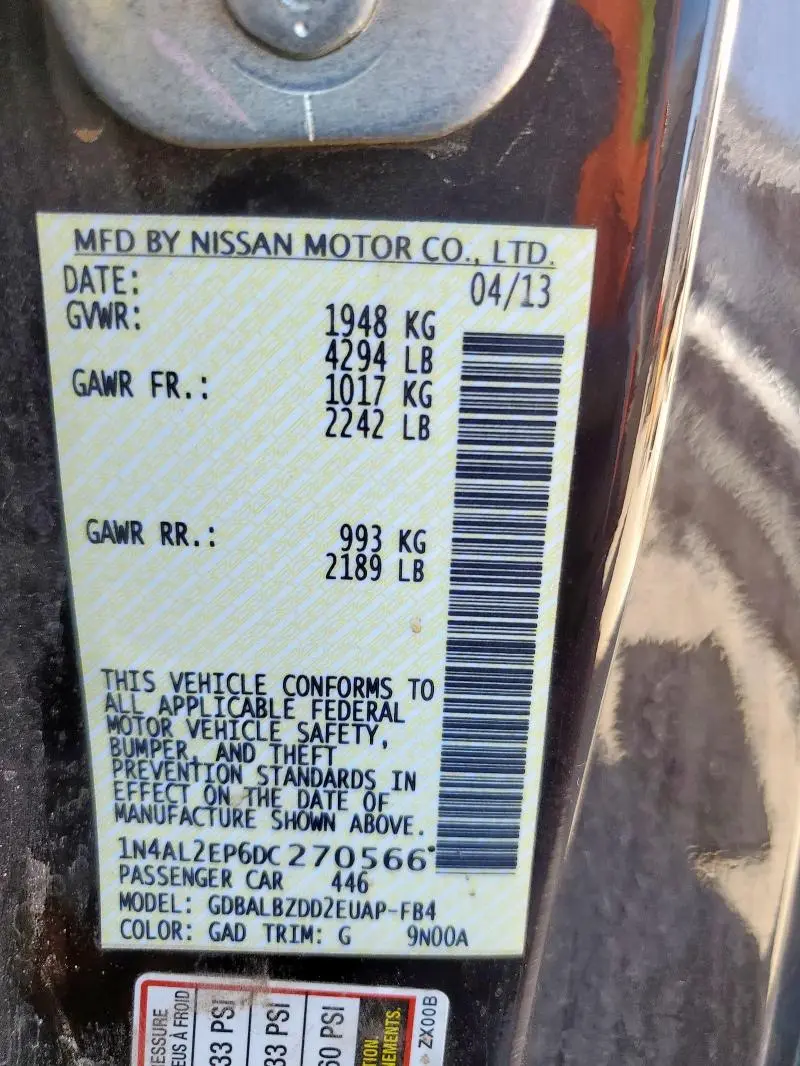 2013 NISSAN ALTIMA S  