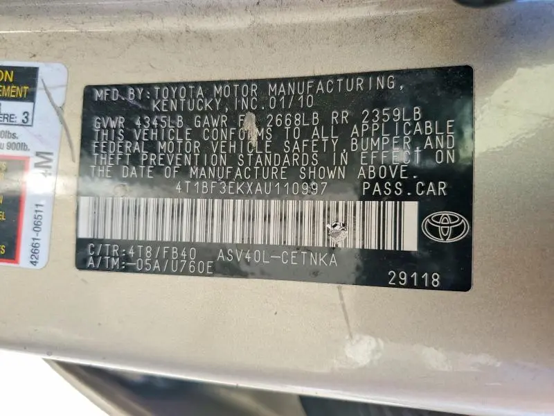 2010 TOYOTA CAMRY LE  