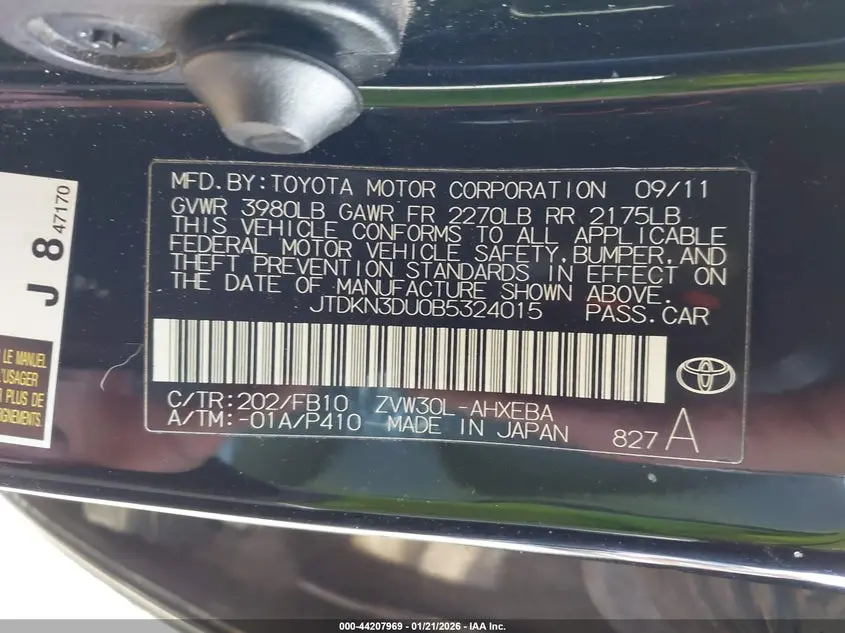 2011 TOYOTA PRIUS TWO