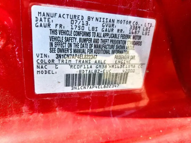 2014 NISSAN VERSA 1.6 S  