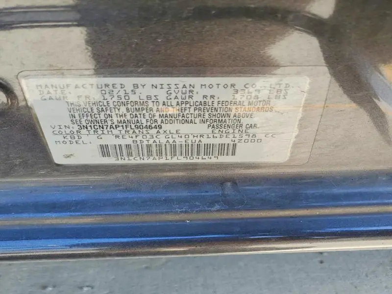 2015 NISSAN VERSA 1.6 S  