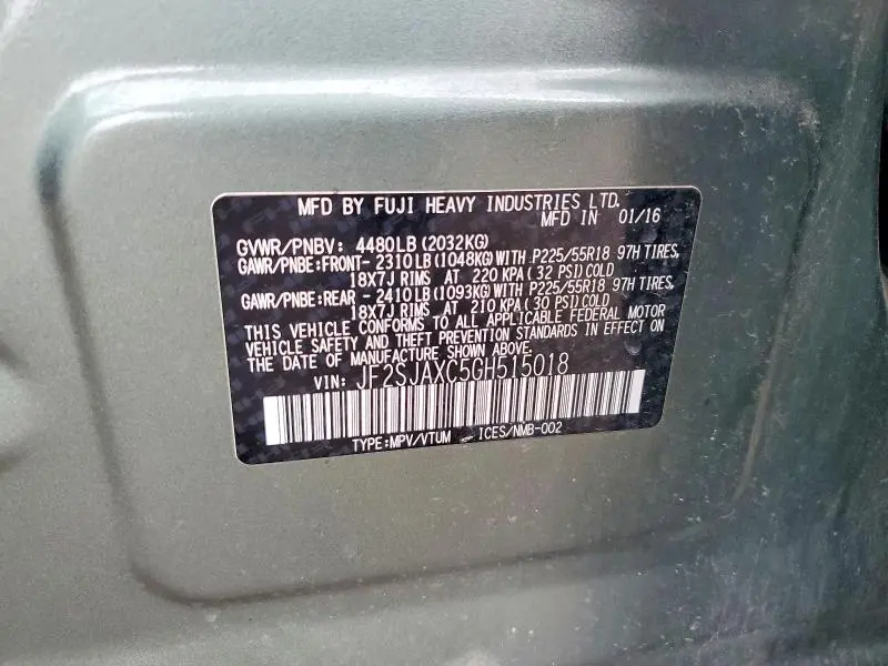 2016 SUBARU FORESTER 2.5I TOURING  