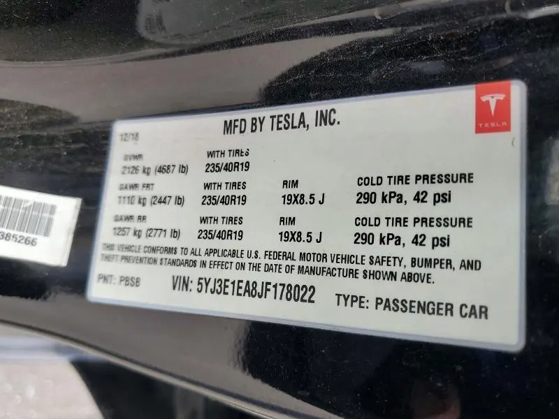 2018 TESLA MODEL 3   