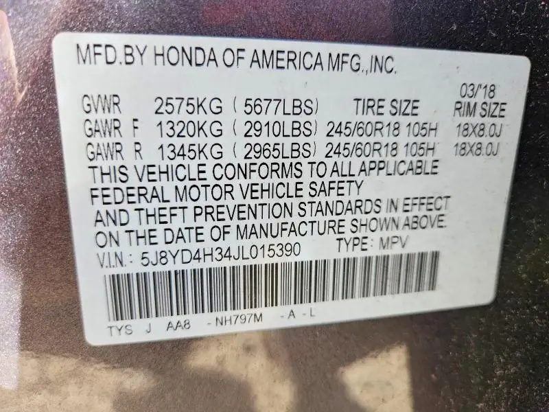 2018 ACURA MDX   