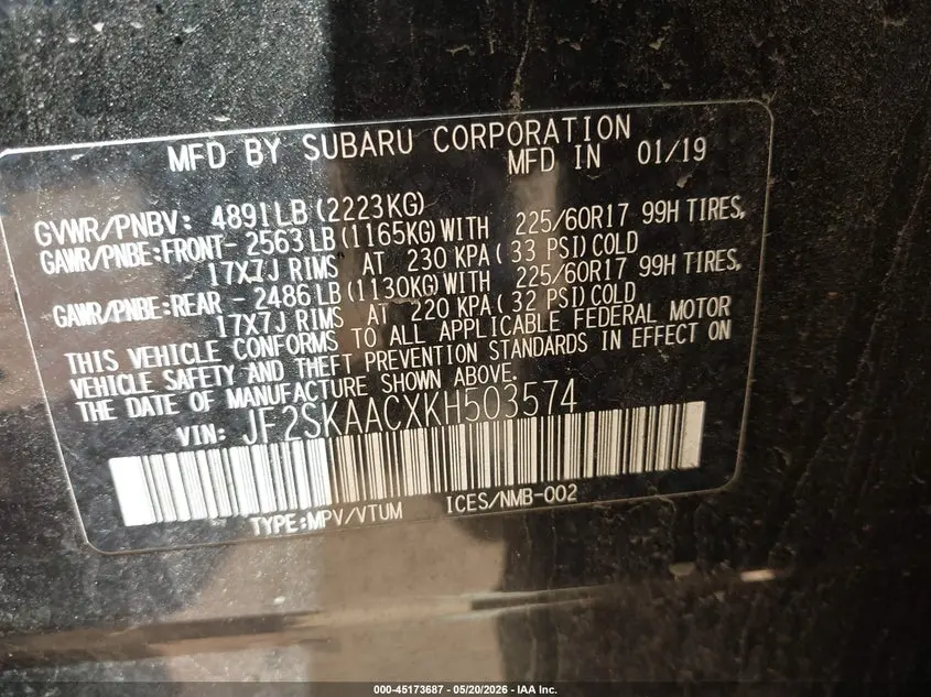 2019 SUBARU FORESTER  